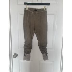 Seduzione Italy Lace Detail  Leggings Pants Crop Ruched Taupe One Size